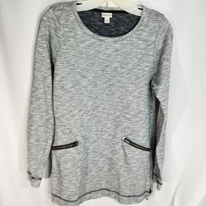 Merona Heathered Grey Long Sleeve Top w/ Zipper Pockets Size Small